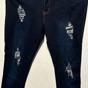 Classic Navy Distressed Women's Skinny Jeans